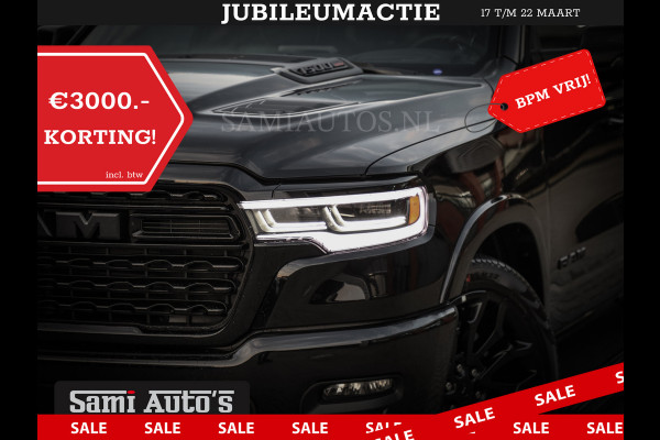 Dodge Ram 1500 LIMITED NIGHT HIGH OUTPUT H.O 540PK 706 Nm 2025 | XB9 | MASSAGE | BOM VOL | CREW CAB | DUBBELE CABINE | GRIJSKENTEKEN | DE MEEST LUXUEUZE en BEGEERDE Pick-up VOORRAAD NR 2323 - 5168