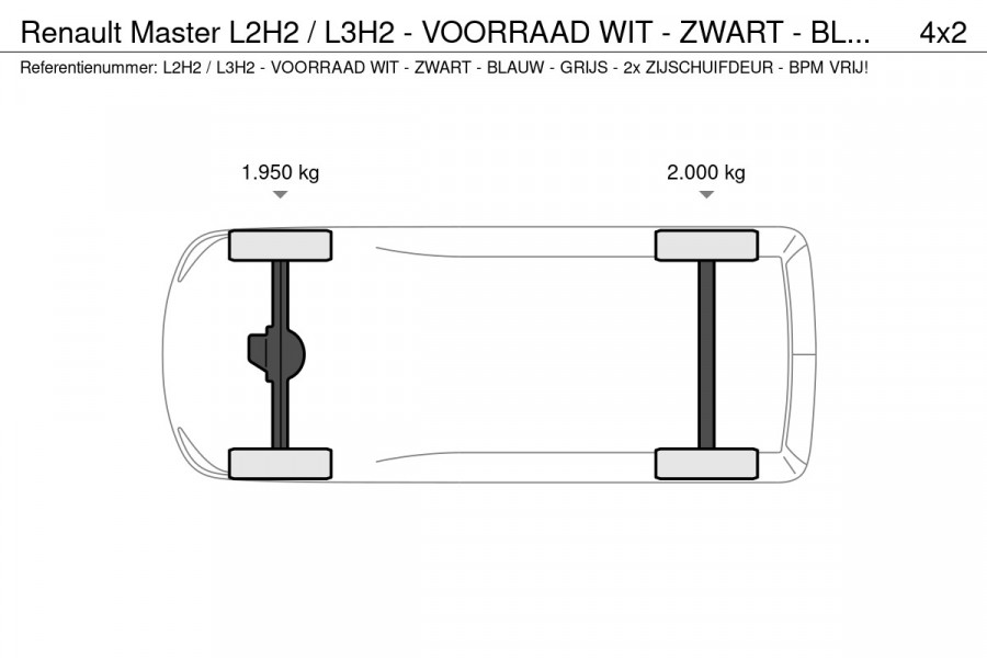 Renault Master L2H2 / L3H2 - VOORRAAD WIT - ZWART - BLAUW - GRIJS - 2x ZIJSCHUIFDEUR - BPM VRIJ! - INFORMEER NAAR DE MOGELIJKHEDEN