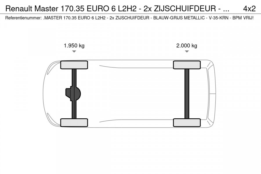 Renault Master 170.35 EURO 6 L2H2 - 2x ZIJSCHUIFDEUR - BLAUW-GRIJS METALLIC - V-35-KRN - BPM VRIJ!