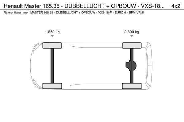 Renault Master 165.35 - DUBBELLUCHT + OPBOUW - VXS-18-P - EURO 6 - BPM VRIJ!