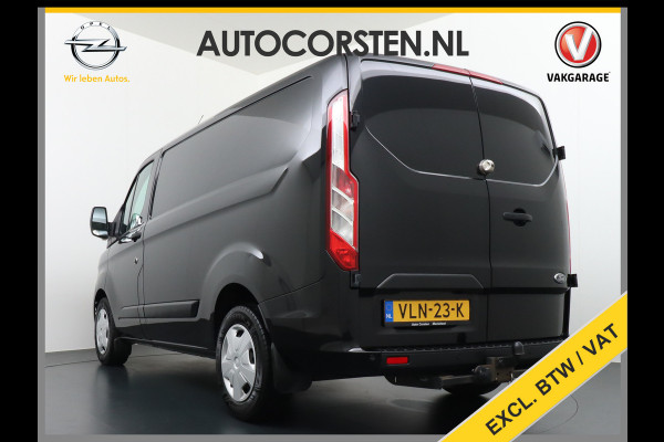 Ford Transit Custom 2.0TDCI 130PK 3-persoons Airco PDC Trekhaak Cruise-Controle Adaptieve bochtverlichting Voorruit Verwarmbaar Betonplex Schuifdeur Projector-koplamp mistlampen regen-/lichtsensor Zeer Compleet! EURO 6 385Nm 2.500kg Trekvermogen!