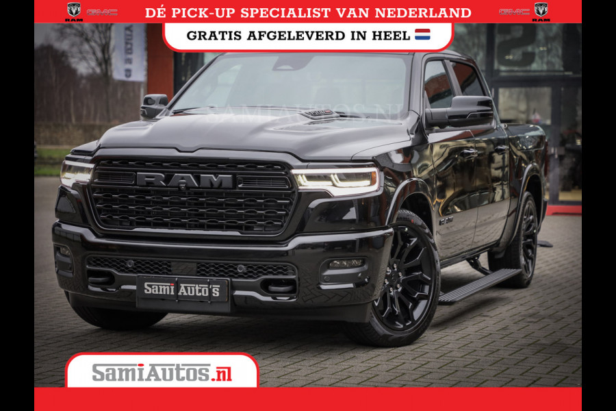 Dodge Ram 1500 LIMITED NIGHT HIGH OUTPUT H.O 540PK 706 Nm 2025 | XB9 | MASSAGE | BOM VOL | CREW CAB | DUBBELE CABINE | GRIJSKENTEKEN | DE MEEST LUXUEUZE en BEGEERDE Pick-up VOORRAAD NR 2356 - 0990