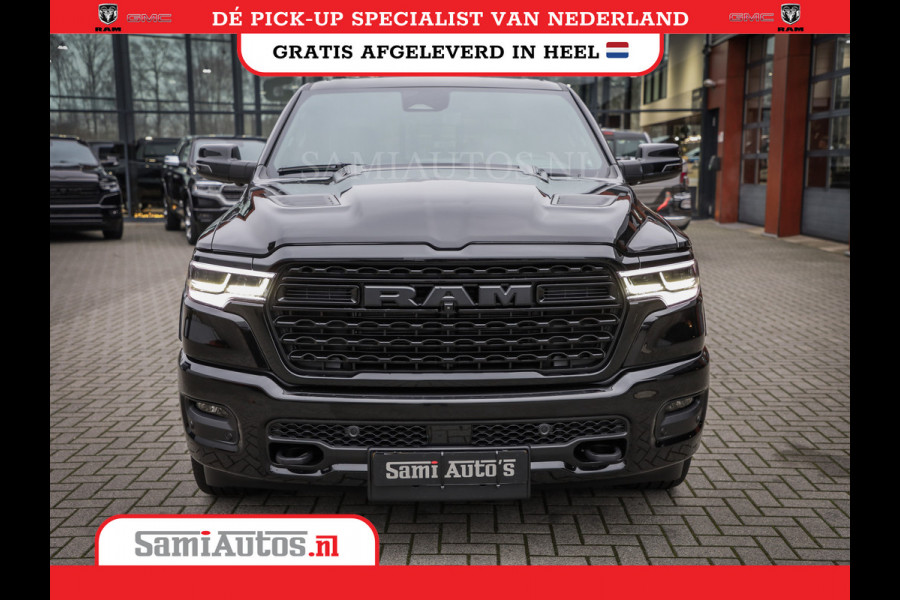 Dodge Ram 1500 LIMITED NIGHT HIGH OUTPUT H.O 540PK 706 Nm 2025 | XB9 | MASSAGE | BOM VOL | CREW CAB | DUBBELE CABINE | GRIJSKENTEKEN | DE MEEST LUXUEUZE en BEGEERDE Pick-up VOORRAAD NR 2356 - 0990