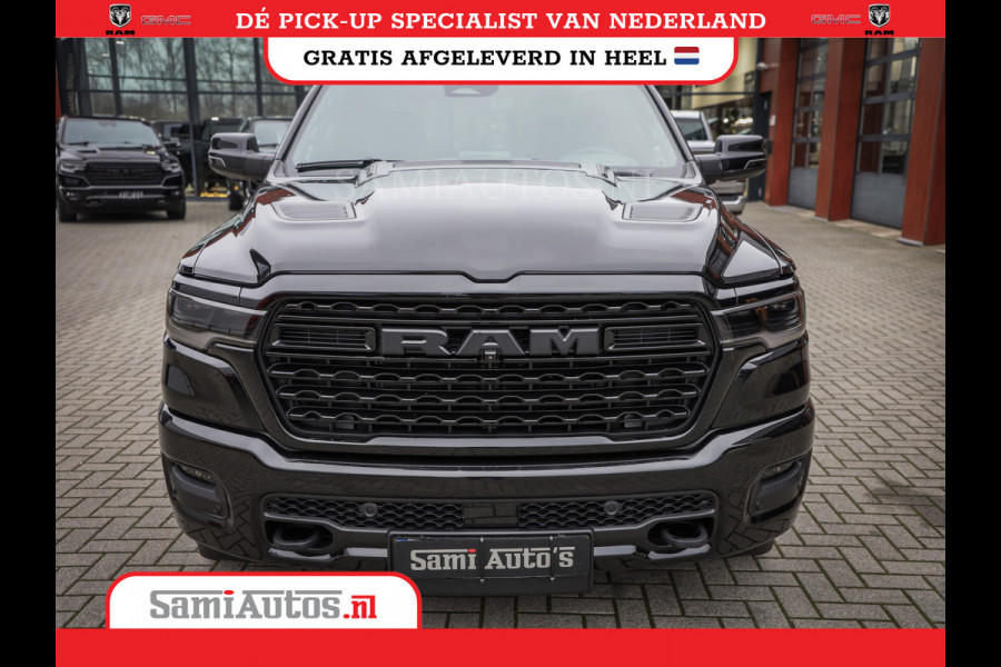 Dodge Ram 1500 LIMITED NIGHT HIGH OUTPUT H.O 540PK 706 Nm 2025 | XB9 | MASSAGE | BOM VOL | CREW CAB | DUBBELE CABINE | GRIJSKENTEKEN | DE MEEST LUXUEUZE en BEGEERDE Pick-up VOORRAAD NR 2356 - 0990