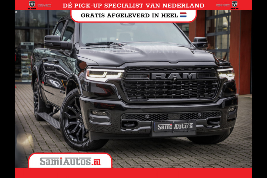 Dodge Ram 1500 LIMITED NIGHT HIGH OUTPUT H.O 540PK 706 Nm 2025 | XB9 | MASSAGE | BOM VOL | CREW CAB | DUBBELE CABINE | GRIJSKENTEKEN | DE MEEST LUXUEUZE en BEGEERDE Pick-up VOORRAAD NR 2356 - 0990