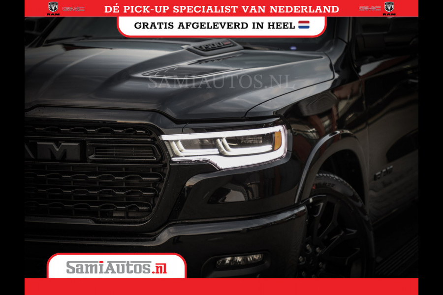 Dodge Ram 1500 LIMITED NIGHT HIGH OUTPUT H.O 540PK 706 Nm 2025 | XB9 | MASSAGE | BOM VOL | CREW CAB | DUBBELE CABINE | GRIJSKENTEKEN | DE MEEST LUXUEUZE en BEGEERDE Pick-up VOORRAAD NR 2356 - 0990