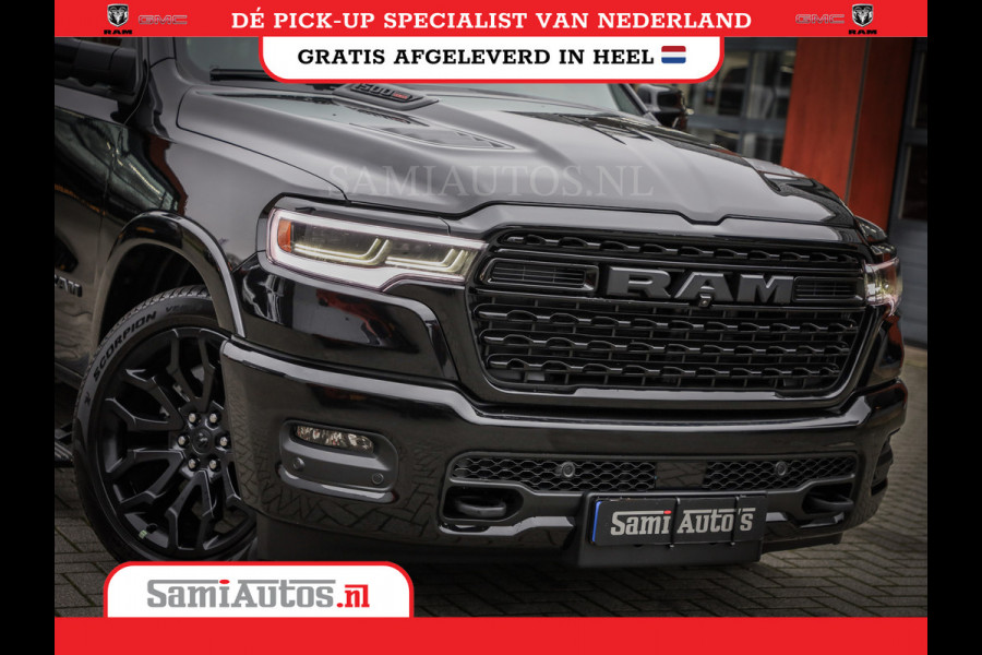 Dodge Ram 1500 LIMITED NIGHT HIGH OUTPUT H.O 540PK 706 Nm 2025 | XB9 | MASSAGE | BOM VOL | CREW CAB | DUBBELE CABINE | GRIJSKENTEKEN | DE MEEST LUXUEUZE en BEGEERDE Pick-up VOORRAAD NR 2356 - 0990