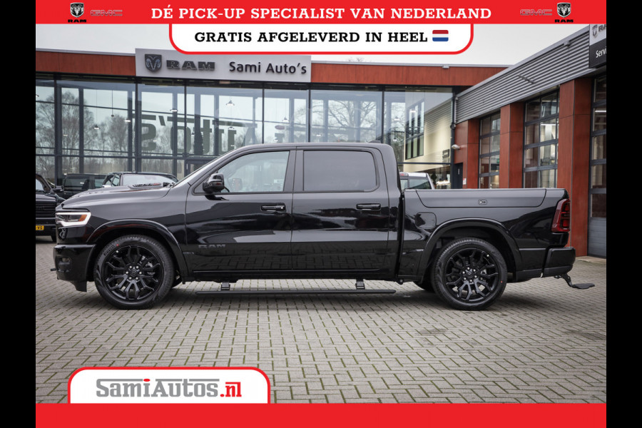 Dodge Ram 1500 LIMITED NIGHT HIGH OUTPUT H.O 540PK 706 Nm 2025 | XB9 | MASSAGE | BOM VOL | CREW CAB | DUBBELE CABINE | GRIJSKENTEKEN | DE MEEST LUXUEUZE en BEGEERDE Pick-up VOORRAAD NR 2356 - 0990