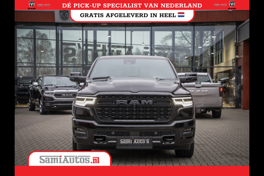 Dodge Ram 1500 LIMITED NIGHT HIGH OUTPUT H.O 540PK 706 Nm 2025 | XB9 | MASSAGE | BOM VOL | CREW CAB | DUBBELE CABINE | GRIJSKENTEKEN | DE MEEST LUXUEUZE en BEGEERDE Pick-up VOORRAAD NR 2356 - 0990