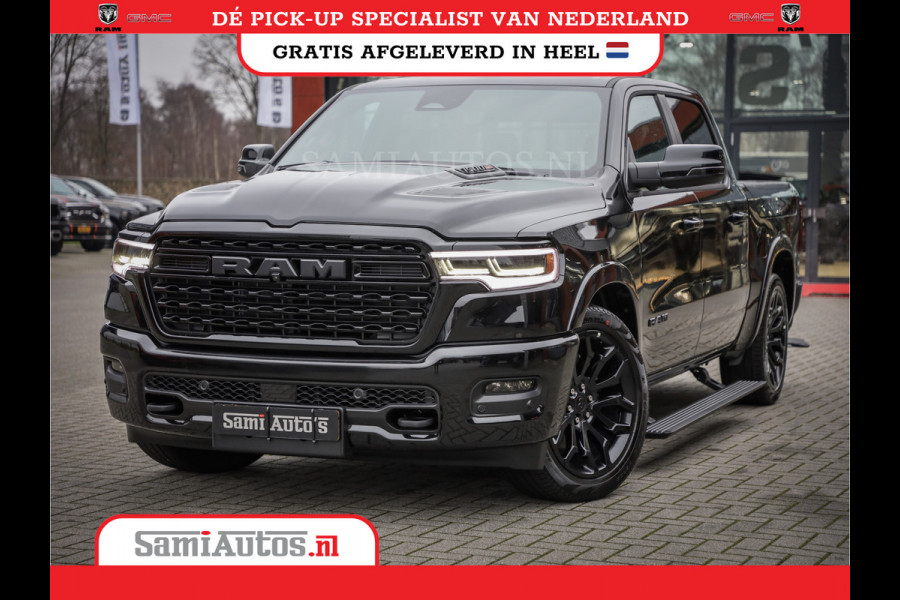Dodge Ram 1500 LIMITED NIGHT HIGH OUTPUT H.O 540PK 706 Nm 2025 | XB9 | MASSAGE | BOM VOL | CREW CAB | DUBBELE CABINE | GRIJSKENTEKEN | DE MEEST LUXUEUZE en BEGEERDE Pick-up VOORRAAD NR 2356 - 0990