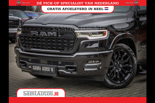 Dodge Ram 1500 LIMITED NIGHT HIGH OUTPUT H.O 540PK 706 Nm 2025 | XB9 | MASSAGE | BOM VOL | CREW CAB | DUBBELE CABINE | GRIJSKENTEKEN | DE MEEST LUXUEUZE en BEGEERDE Pick-up VOORRAAD NR 2356 - 0990