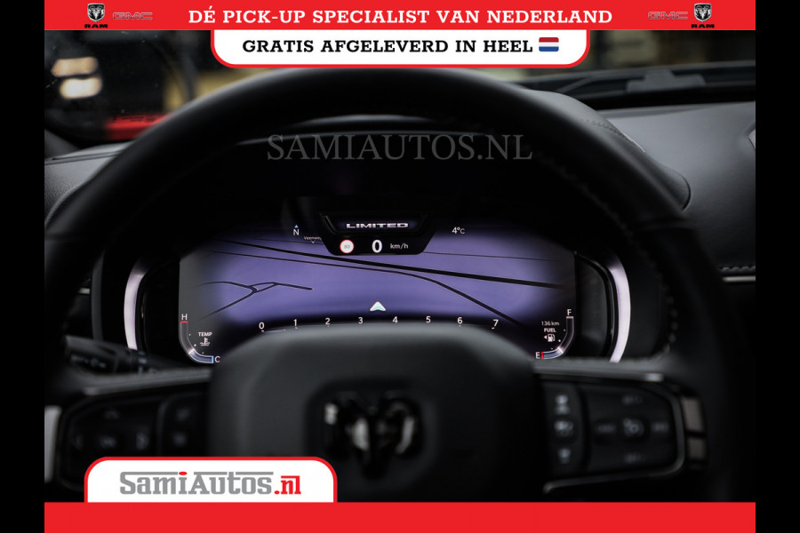 Dodge Ram 1500 LIMITED NIGHT HIGH OUTPUT H.O 540PK 706 Nm 2025 | XB9 | MASSAGE | BOM VOL | CREW CAB | DUBBELE CABINE | GRIJSKENTEKEN | DE MEEST LUXUEUZE en BEGEERDE Pick-up VOORRAAD NR 2356 - 0990