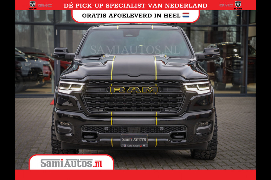 Dodge Ram 1500 LIMITED NIGHT HIGH OUTPUT | DE MEEST LUXUEUZE PICK UP | H.O 540PK 706 Nm 2025 | XB9 | MASSAGE | BOM VOL | CREW CAB | DUBBELE CABINE | GRIJSKENTEKEN | 5 PERSOONS | VOORRAAD NR 2337 - 7694