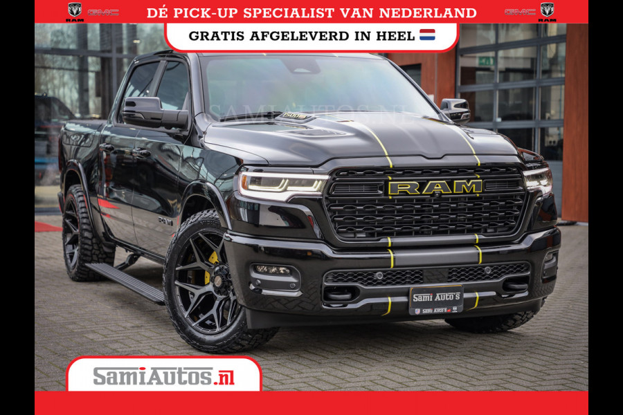 Dodge Ram 1500 LIMITED NIGHT HIGH OUTPUT | DE MEEST LUXUEUZE PICK UP | H.O 540PK 706 Nm 2025 | XB9 | MASSAGE | BOM VOL | CREW CAB | DUBBELE CABINE | GRIJSKENTEKEN | 5 PERSOONS | VOORRAAD NR 2337 - 7694