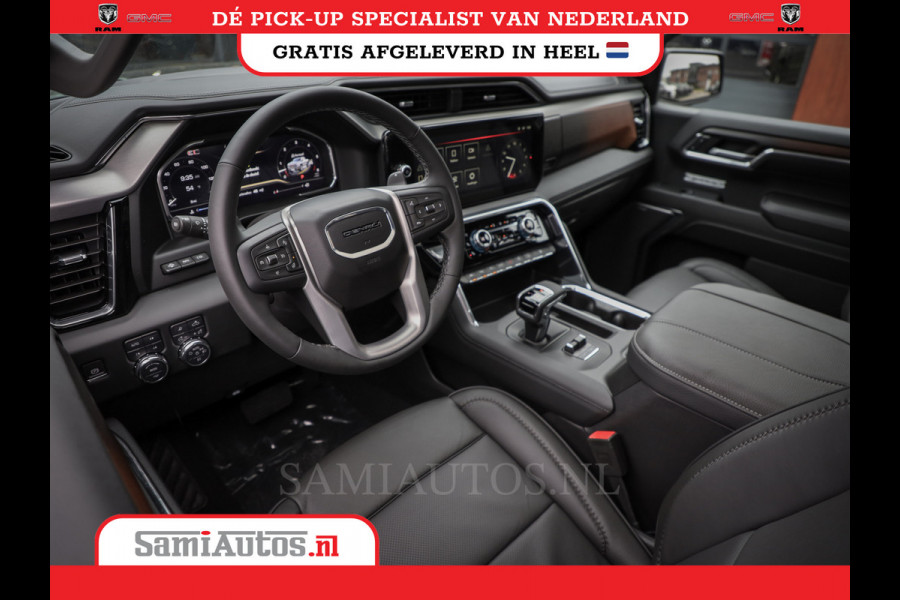 GMC Sierra Denali 6.2 V8 426PK | BLACK LEDER | HUD | ALLE OPTIES | HEAD-UP | LANE ASSIST | 360 CAMERA | VIRTUAL COCKPIT | DUBBELE CABINE | 5 PERSOONS | PICK UP | Voorraad Nr 420334