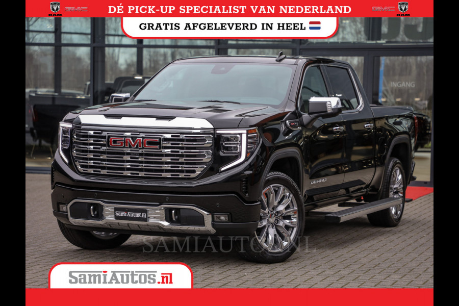 GMC Sierra Denali 6.2 V8 426PK | BLACK LEDER | HUD | ALLE OPTIES | HEAD-UP | LANE ASSIST | 360 CAMERA | VIRTUAL COCKPIT | DUBBELE CABINE | 5 PERSOONS | PICK UP | Voorraad Nr 420334