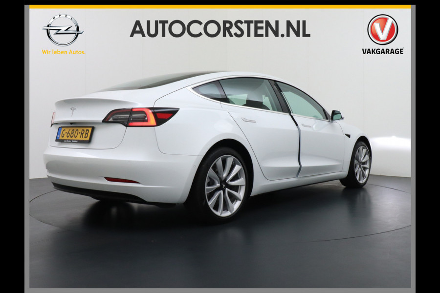 Tesla Model 3 SR+60kWh 325PK 19" AutoPilot Leer PanoDak Adaptive cruise Camera's Elektr.-Stuur+Stoelen+Spiegels+Geheugen+Easy-Entry+Verwarmde  Navi full map LED-a+v ACC Dual-ECC DAB Voorverwarmen interieur via App Keyless via Telefoonsleutel One-Pedal-Drive Orig. nlse auto tot 11kw laden thuis ! Snelladen Garantie Accu tot  10-12-2027 max 160.000km 1584kg licht!