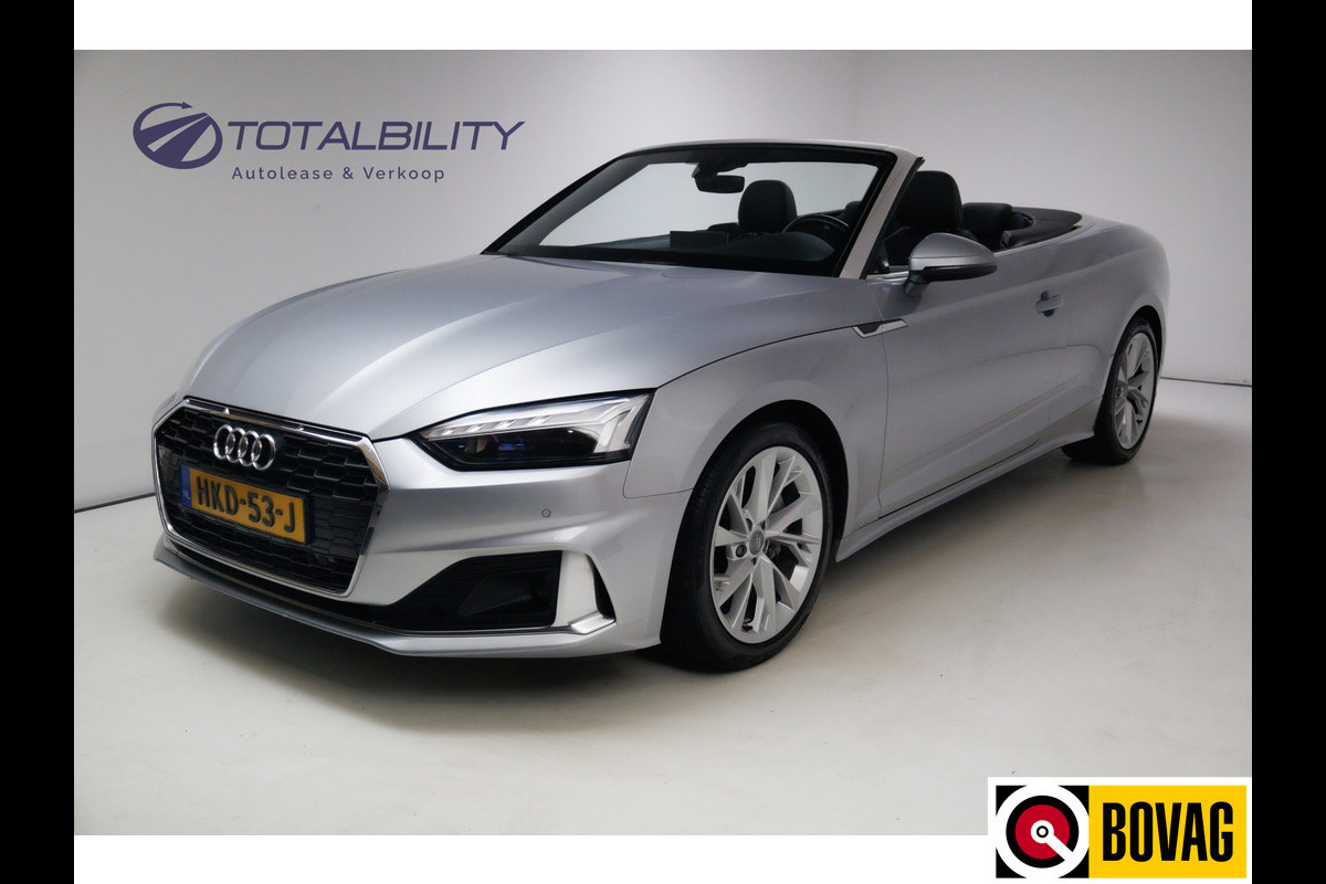 Audi A5 Cabriolet 40 TFSI 204 PK Prestige+ Advanced | Virtual cockpit | Matrix Led | Leer | Stoelverwarming | Airscarf | Zwarte kap, Navigatie, 18" LMV, Adapive Cruise, PDC, Camera Audi A5 Cabriolet 40 TFSI 204 PK Prestige+ Advanced | Virtual cockpit | Matrix Led | Leer | Stoelverwarming | Airscarf | Zwarte kap, Navigatie, 18" LMV, Adapive Cruise, PDC, Camera