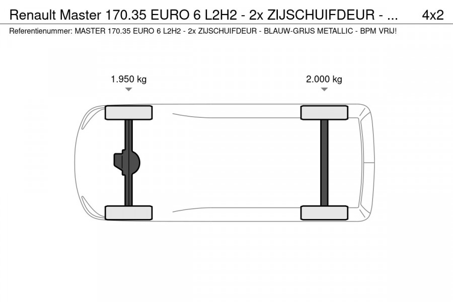 Renault Master 170.35 EURO 6 L2H2 - 2x ZIJSCHUIFDEUR - BLAUW-GRIJS METALLIC - BPM VRIJ!