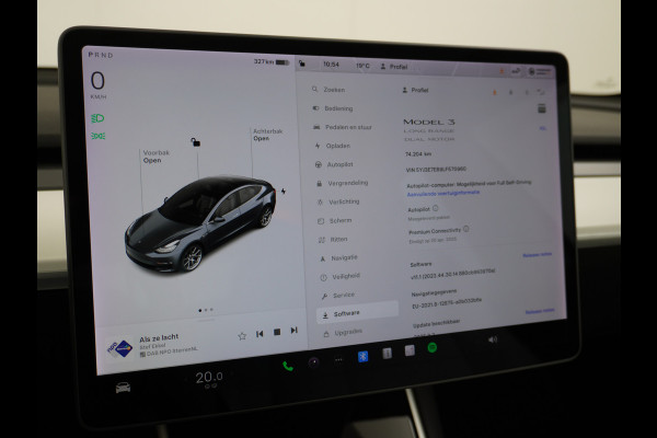 Tesla Model 3 Long Range AWD 75kWh IVOOR 463PK 18" FSD-Full Self Driving Computer Premium Audio 4wd AutoPilot Panoramadak Camera's Leer Adapti Ecc Dual-Motor Keyless Stoel+Achterbank verwarming Electr.Stoelen+Memory+Easy-Entry WiFi Origineel Nederlandse auto Grootste accu Tot 16,5kwh thuis laden. Accu/Motor Garantie tot 27-12-2027 max 192.000km