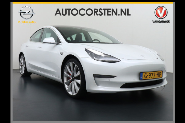 Tesla Model 3 4WD Performance 513pk 3,4 sec 0-100 ! 20" FSD-vb. AutoPilot Carbon-Spoiler Premium-HiFi Pano.dak Camera Leer Adaptive-Cruise+Sto Navi LED ACC DAB Voorverwarmen interieur en Keyless via App One-Pedal-Drive Rode Remklauwen Carbon-Spoiler Origineel Nederlandse auto ! nieuwprijs euro 64.580 euro Garantie op Accu tot 27-09-2027 max 192.000km
