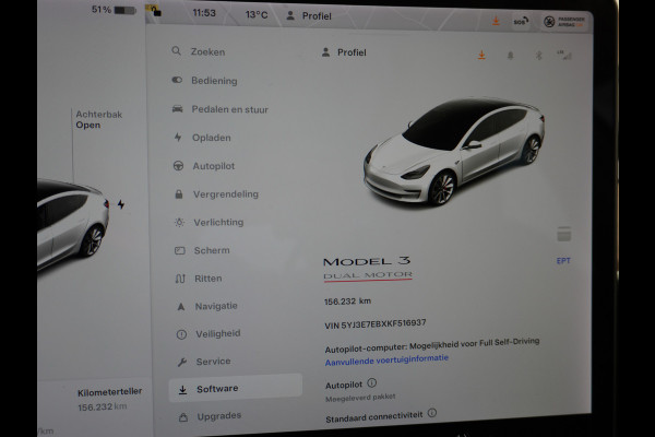 Tesla Model 3 4WD Performance 513pk 3,4 sec 0-100 ! 20" FSD-vb. AutoPilot Carbon-Spoiler Premium-HiFi Pano.dak Camera Leer Adaptive-Cruise+Sto Navi LED ACC DAB Voorverwarmen interieur en Keyless via App One-Pedal-Drive Rode Remklauwen Carbon-Spoiler Origineel Nederlandse auto ! nieuwprijs euro 64.580 euro Garantie op Accu tot 27-09-2027 max 192.000km