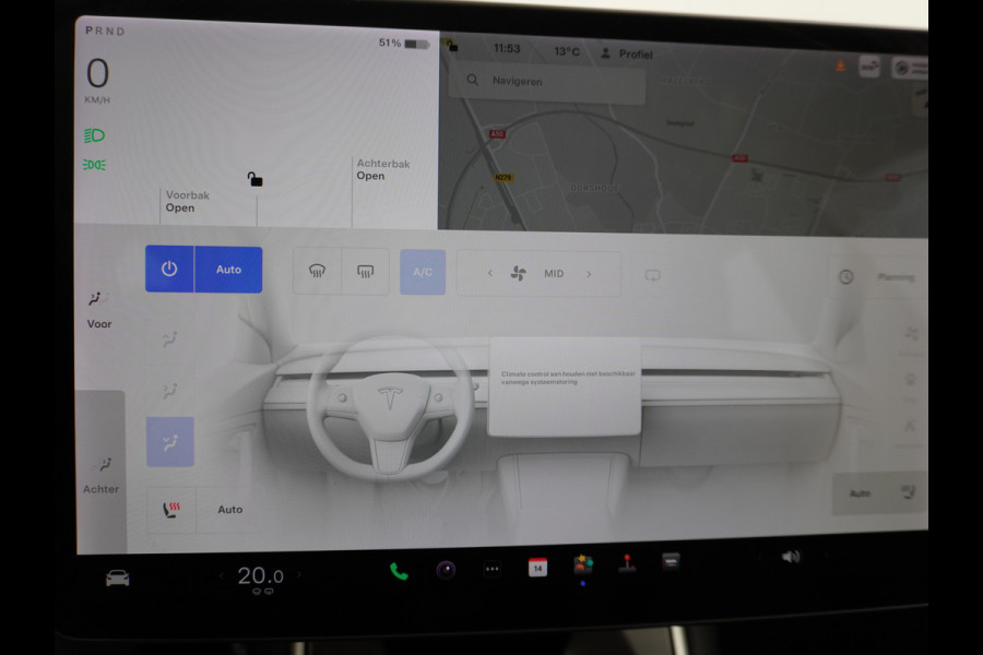 Tesla Model 3 4WD Performance 513pk 3,4 sec 0-100 ! 20" FSD-vb. AutoPilot Carbon-Spoiler Premium-HiFi Pano.dak Camera Leer Adaptive-Cruise+Sto Navi LED ACC DAB Voorverwarmen interieur en Keyless via App One-Pedal-Drive Rode Remklauwen Carbon-Spoiler Origineel Nederlandse auto ! nieuwprijs euro 64.580 euro Garantie op Accu tot 27-09-2027 max 192.000km