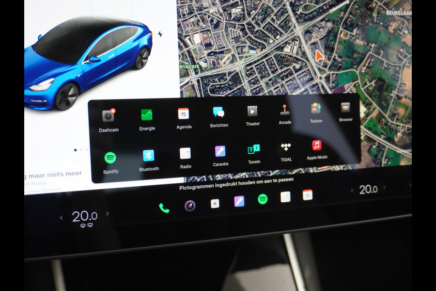 Tesla Model 3 2020 RWD SR+ 60kWh 325PK FSD-3 Computer AutoPilot Leder PanoDak Adaptive-Cruise Lmv 18" Camera's Elektr.-Stuur+Stoelen+Spiegels+ Navi LED Comfortstoelen ACC DAB Voorverwarmen interieur en Keyless via App Origineel Nederlandse auto tot 11kw laden thuis! Garantie Accu en motor tot 18-03-2028/160.000km 1.584kg licht!