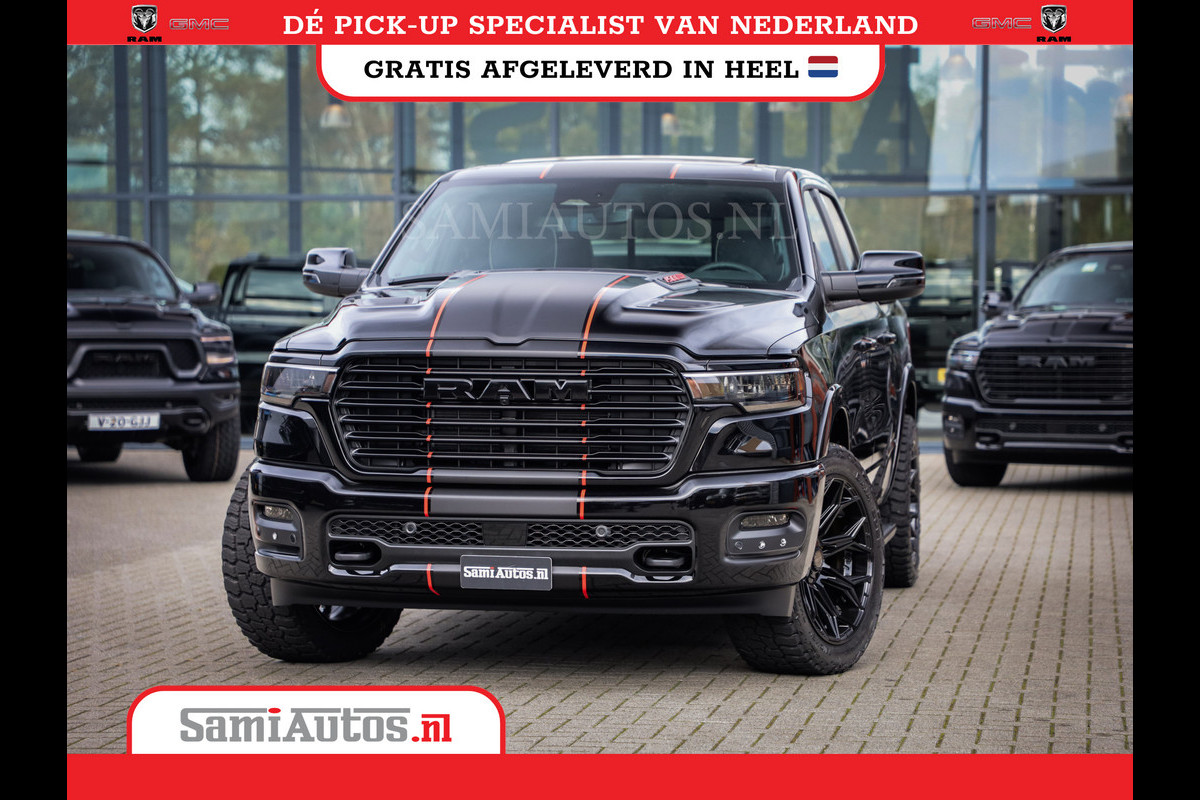 Dodge Ram PREMIUM NIGHT EDITION | | 420PK 636 Nm | BOM VOL + 14.4 INCH SCHERM | LUCHTVERING | HUD | PRIJS MET LPG EN COVER EN GARANTIE | DUBBELE CABINE | PICK UP | 5 PERSOONS | DC | GRIJSKENTEKEN | VOORRAAD NR 2283 - 3326