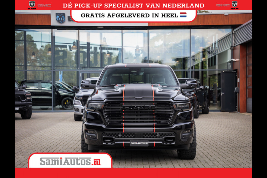 Dodge Ram PREMIUM NIGHT EDITION | | 420PK 636 Nm | BOM VOL + 14.4 INCH SCHERM | LUCHTVERING | HUD | PRIJS MET LPG EN COVER EN GARANTIE | DUBBELE CABINE | PICK UP | 5 PERSOONS | DC | GRIJSKENTEKEN | VOORRAAD NR 2283 - 3326