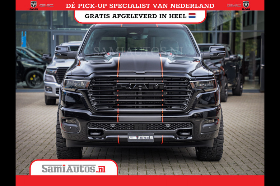 Dodge Ram PREMIUM NIGHT EDITION | | 420PK 636 Nm | BOM VOL + 14.4 INCH SCHERM | LUCHTVERING | HUD | PRIJS MET LPG EN COVER EN GARANTIE | DUBBELE CABINE | PICK UP | 5 PERSOONS | DC | GRIJSKENTEKEN | VOORRAAD NR 2283 - 3326