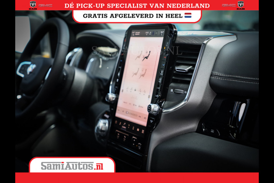 Dodge Ram PREMIUM NIGHT EDITION | | 420PK 636 Nm | BOM VOL + 14.4 INCH SCHERM | LUCHTVERING | HUD | PRIJS MET LPG EN COVER EN GARANTIE | DUBBELE CABINE | PICK UP | 5 PERSOONS | DC | GRIJSKENTEKEN | VOORRAAD NR 2283 - 3326