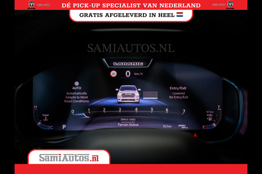 Dodge Ram PREMIUM NIGHT EDITION | | 420PK 636 Nm | BOM VOL + 14.4 INCH SCHERM | LUCHTVERING | HUD | PRIJS MET LPG EN COVER EN GARANTIE | DUBBELE CABINE | PICK UP | 5 PERSOONS | DC | GRIJSKENTEKEN | VOORRAAD NR 2283 - 3326