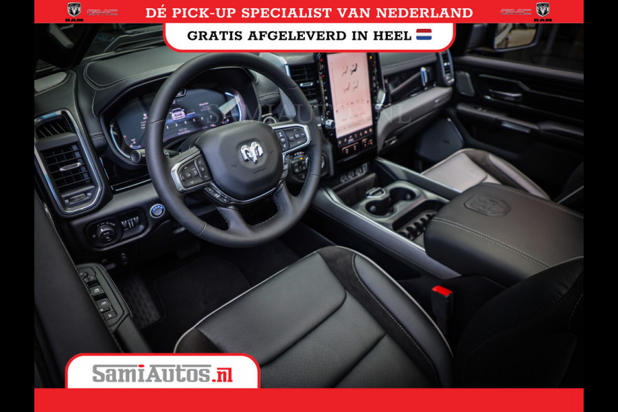 Dodge Ram PREMIUM NIGHT EDITION | | 420PK 636 Nm | BOM VOL + 14.4 INCH SCHERM | LUCHTVERING | HUD | PRIJS MET LPG EN COVER EN GARANTIE | DUBBELE CABINE | PICK UP | 5 PERSOONS | DC | GRIJSKENTEKEN | VOORRAAD NR 2283 - 3326