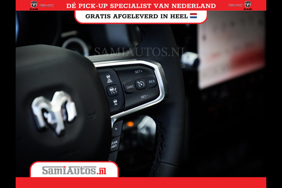 Dodge Ram PREMIUM NIGHT EDITION | | 420PK 636 Nm | BOM VOL + 14.4 INCH SCHERM | LUCHTVERING | HUD | PRIJS MET LPG EN COVER EN GARANTIE | DUBBELE CABINE | PICK UP | 5 PERSOONS | DC | GRIJSKENTEKEN | VOORRAAD NR 2283 - 3326