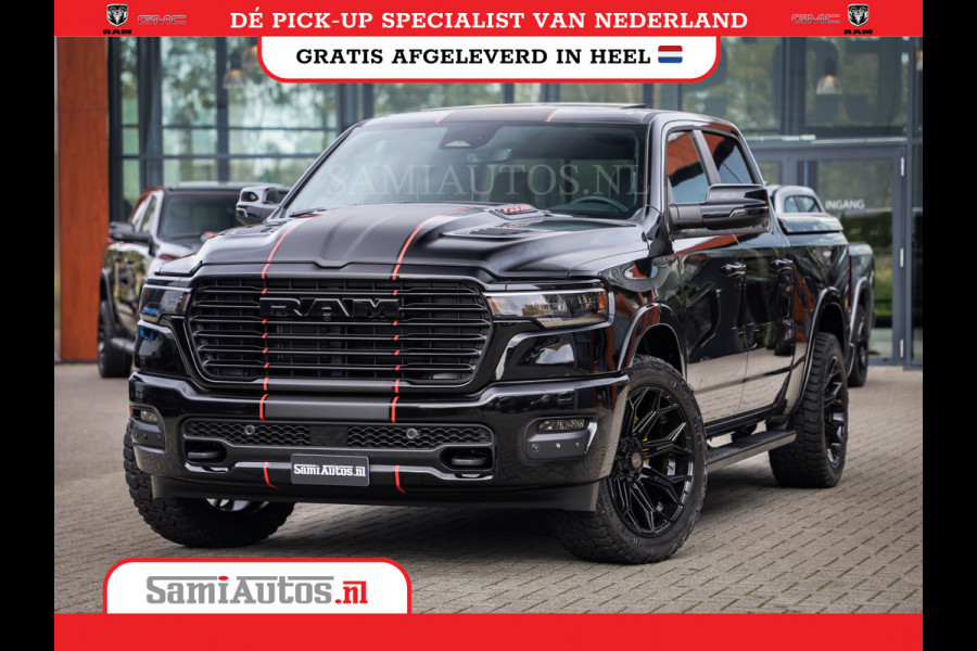 Dodge Ram PREMIUM NIGHT EDITION | | 420PK 636 Nm | BOM VOL + 14.4 INCH SCHERM | LUCHTVERING | HUD | PRIJS MET LPG EN COVER EN GARANTIE | DUBBELE CABINE | PICK UP | 5 PERSOONS | DC | GRIJSKENTEKEN | VOORRAAD NR 2283 - 3326