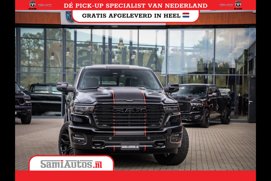 Dodge Ram PREMIUM NIGHT EDITION | | 420PK 636 Nm | BOM VOL + 14.4 INCH SCHERM | LUCHTVERING | HUD | PRIJS MET LPG EN COVER EN GARANTIE | DUBBELE CABINE | PICK UP | 5 PERSOONS | DC | GRIJSKENTEKEN | VOORRAAD NR 2283 - 3326