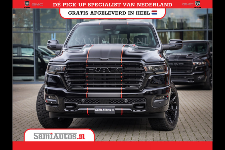 Dodge Ram PREMIUM NIGHT EDITION | | 420PK 636 Nm | BOM VOL + 14.4 INCH SCHERM | LUCHTVERING | HUD | PRIJS MET LPG EN COVER EN GARANTIE | DUBBELE CABINE | PICK UP | 5 PERSOONS | DC | GRIJSKENTEKEN | VOORRAAD NR 2283 - 3326