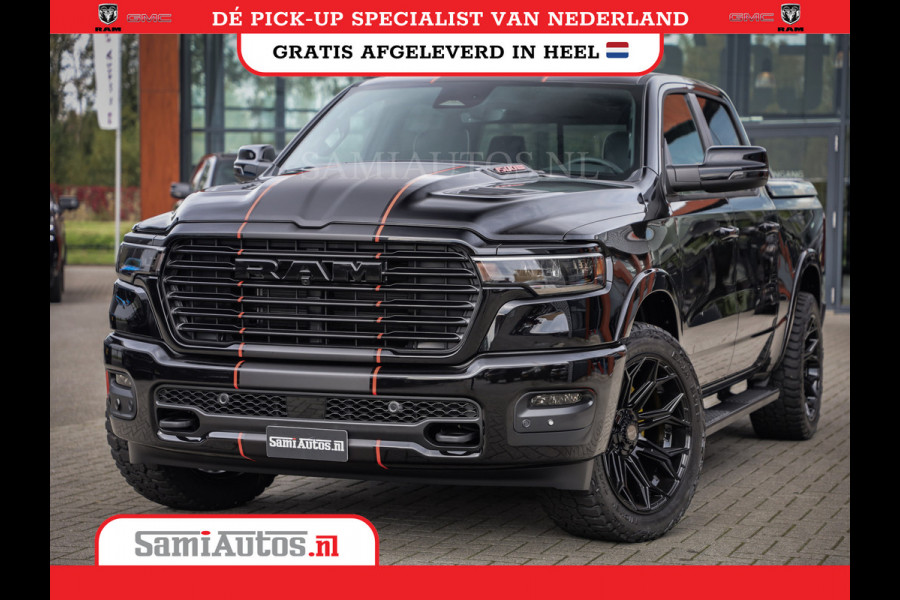 Dodge Ram PREMIUM NIGHT EDITION | | 420PK 636 Nm | BOM VOL + 14.4 INCH SCHERM | LUCHTVERING | HUD | PRIJS MET LPG EN COVER EN GARANTIE | DUBBELE CABINE | PICK UP | 5 PERSOONS | DC | GRIJSKENTEKEN | VOORRAAD NR 2283 - 3326