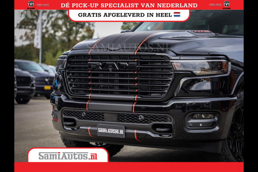 Dodge Ram PREMIUM NIGHT EDITION | | 420PK 636 Nm | BOM VOL + 14.4 INCH SCHERM | LUCHTVERING | HUD | PRIJS MET LPG EN COVER EN GARANTIE | DUBBELE CABINE | PICK UP | 5 PERSOONS | DC | GRIJSKENTEKEN | VOORRAAD NR 2283 - 3326