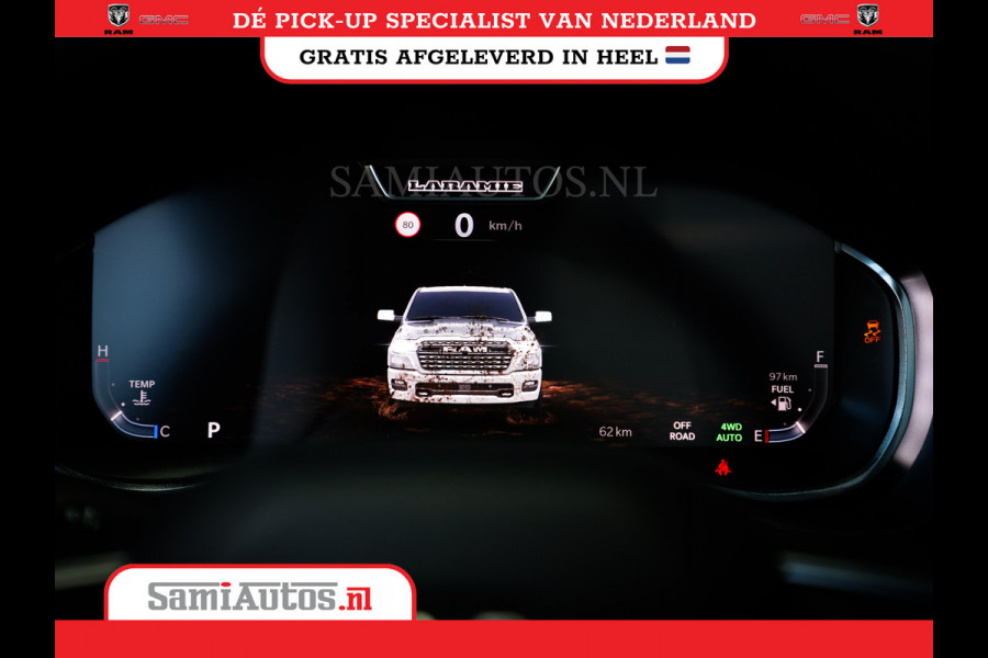 Dodge Ram PREMIUM NIGHT EDITION | | 420PK 636 Nm | BOM VOL + 14.4 INCH SCHERM | LUCHTVERING | HUD | PRIJS MET LPG EN COVER EN GARANTIE | DUBBELE CABINE | PICK UP | 5 PERSOONS | DC | GRIJSKENTEKEN | VOORRAAD NR 2283 - 3326