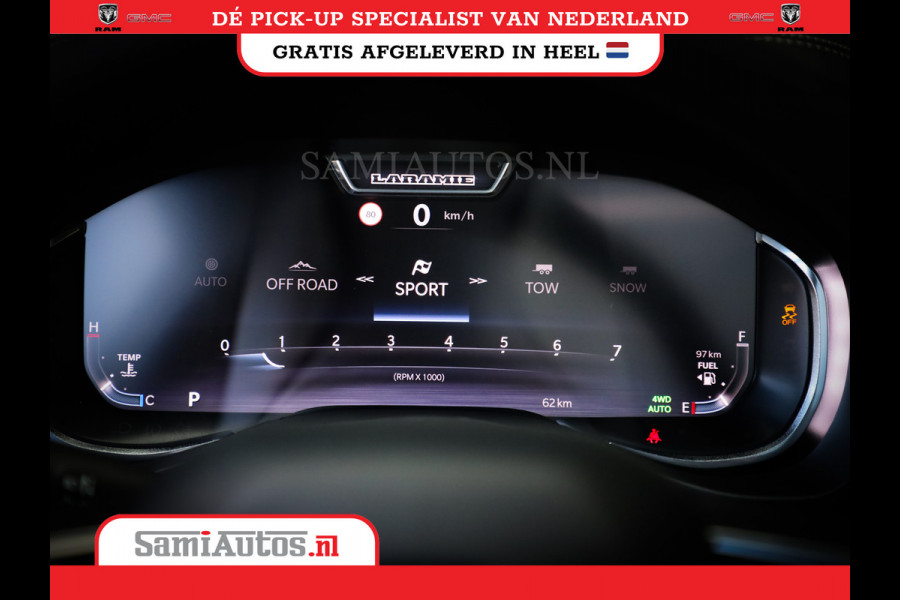 Dodge Ram PREMIUM NIGHT EDITION | | 420PK 636 Nm | BOM VOL + 14.4 INCH SCHERM | LUCHTVERING | HUD | PRIJS MET LPG EN COVER EN GARANTIE | DUBBELE CABINE | PICK UP | 5 PERSOONS | DC | GRIJSKENTEKEN | VOORRAAD NR 2283 - 3326
