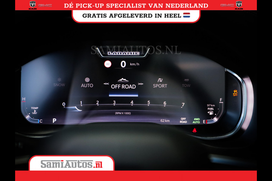 Dodge Ram PREMIUM NIGHT EDITION | | 420PK 636 Nm | BOM VOL + 14.4 INCH SCHERM | LUCHTVERING | HUD | PRIJS MET LPG EN COVER EN GARANTIE | DUBBELE CABINE | PICK UP | 5 PERSOONS | DC | GRIJSKENTEKEN | VOORRAAD NR 2283 - 3326