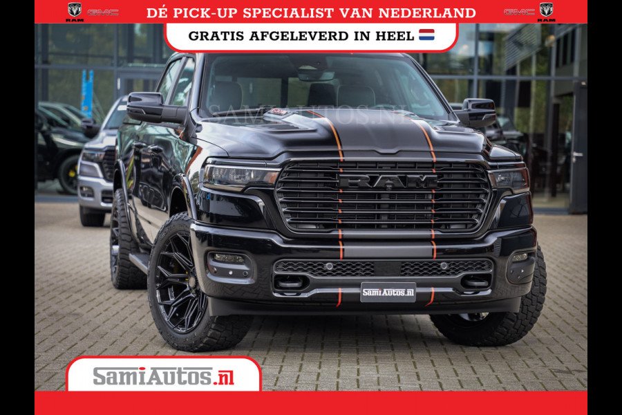 Dodge Ram PREMIUM NIGHT EDITION | | 420PK 636 Nm | BOM VOL + 14.4 INCH SCHERM | LUCHTVERING | HUD | PRIJS MET LPG EN COVER EN GARANTIE | DUBBELE CABINE | PICK UP | 5 PERSOONS | DC | GRIJSKENTEKEN | VOORRAAD NR 2283 - 3326