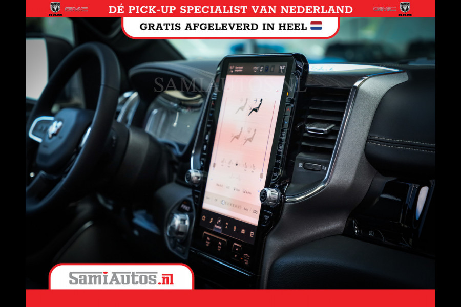 Dodge Ram PREMIUM NIGHT EDITION | | 420PK 636 Nm | BOM VOL + 14.4 INCH SCHERM | LUCHTVERING | HUD | PRIJS MET LPG EN COVER EN GARANTIE | DUBBELE CABINE | PICK UP | 5 PERSOONS | DC | GRIJSKENTEKEN | VOORRAAD NR 2283 - 3326
