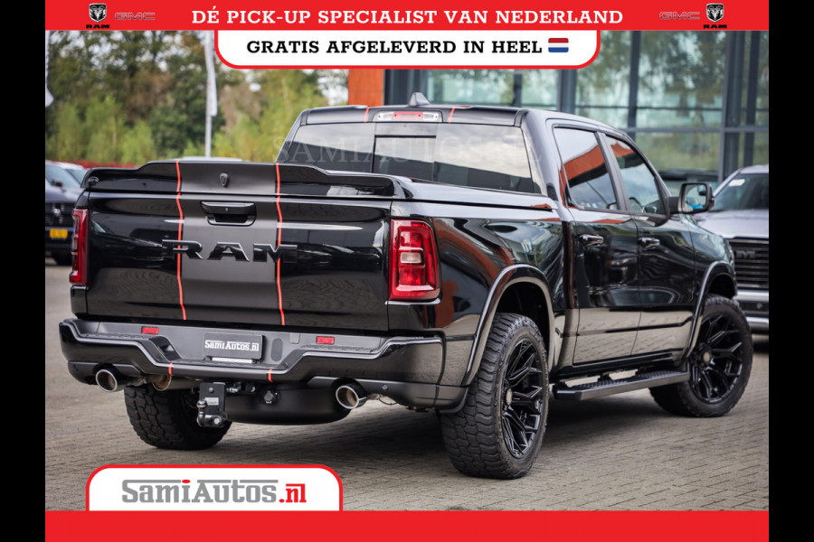 Dodge Ram PREMIUM NIGHT EDITION | | 420PK 636 Nm | BOM VOL + 14.4 INCH SCHERM | LUCHTVERING | HUD | PRIJS MET LPG EN COVER EN GARANTIE | DUBBELE CABINE | PICK UP | 5 PERSOONS | DC | GRIJSKENTEKEN | VOORRAAD NR 2283 - 3326