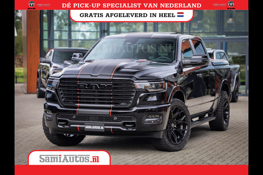 Dodge Ram PREMIUM NIGHT EDITION | | 420PK 636 Nm | BOM VOL + 14.4 INCH SCHERM | LUCHTVERING | HUD | PRIJS MET LPG EN COVER EN GARANTIE | DUBBELE CABINE | PICK UP | 5 PERSOONS | DC | GRIJSKENTEKEN | VOORRAAD NR 2283 - 3326