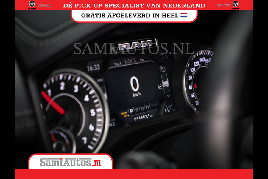 Dodge Ram 1500 SPORT | BOM VOL | 402PK HEMI 5,7 V8 | LUCHTVERING | BED SLIDE | PANO | ADAPTIVE CRUISE | 360 CAMERA | EN VEEL MEER | DUBBELE CABINE | 5 PERSOONS | LAGE KM STAND | GRANITE |