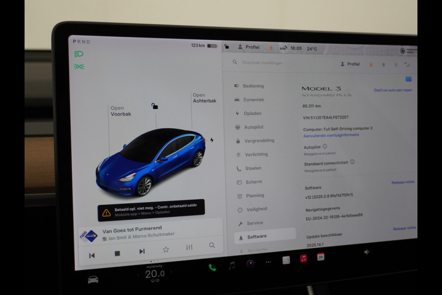 Tesla Model 3 RWD SR+ 60kWh 325PK FSD 3-Computer Lmv 19" AutoPilot Leder PanoDak Adaptive-Cruise Lmv Camera's Elektr.-Stuur+Stoelen+Spiegels+G Navi LED Comfortstoelen ACC DAB Keyless en Voorverwarmen interieur via App One-Pedal-Drive Origineel Nederlandse auto tot 11kw laden thuis! Garantie Accu tot 12-03-2028 max 160.000km 1.584kg licht!