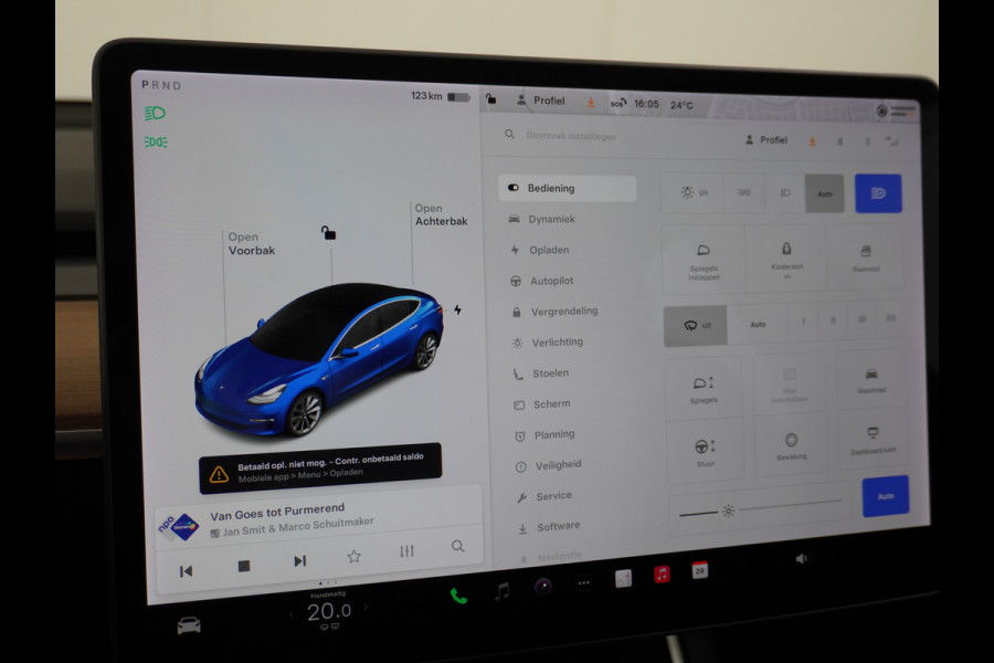 Tesla Model 3 RWD SR+ 60kWh 325PK FSD 3-Computer Lmv 19" AutoPilot Leder PanoDak Adaptive-Cruise Lmv Camera's Elektr.-Stuur+Stoelen+Spiegels+G Navi LED Comfortstoelen ACC DAB Keyless en Voorverwarmen interieur via App One-Pedal-Drive Origineel Nederlandse auto tot 11kw laden thuis! Garantie Accu tot 12-03-2028 max 160.000km 1.584kg licht!